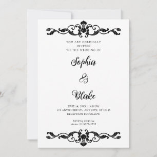 Simple Elegance Black and White Art Deco Wedding Invitation