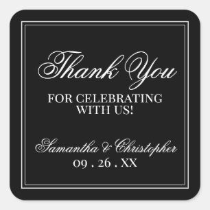 Simple Elegance Black Wedding Thank You Square Sticker