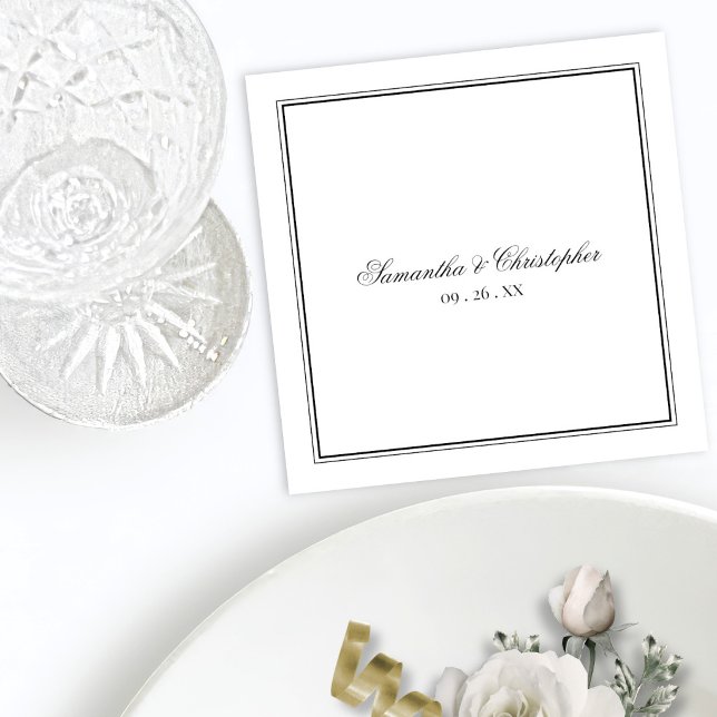 Simple Elegance Black & White Script Wedding Napkin (Creator Uploaded)