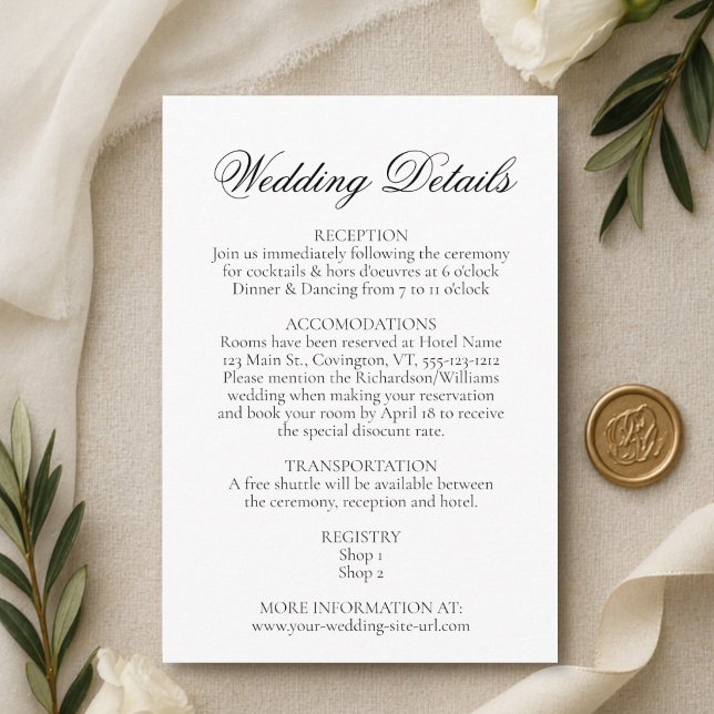 Simple Elegance Black & White Wedding Details Enclosure Card (Creator Uploaded)