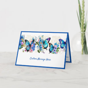 Simple Elegance Blue Butterflies Flowers Customise Card