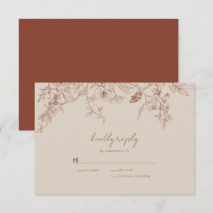 Simple Elegance Boho Floral Muted Burnt Orange RSVP Card
