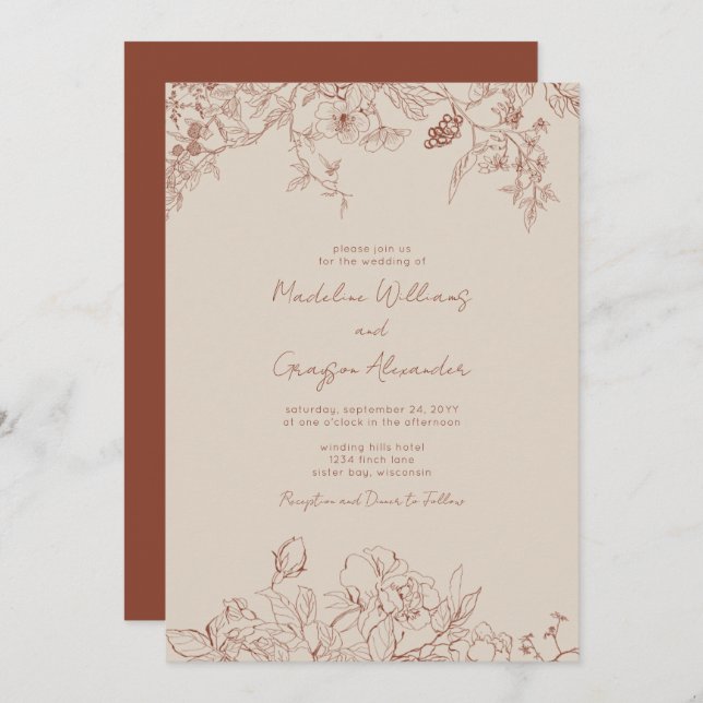 Simple Elegance Boho Floral Wedding Invitation (Front/Back)