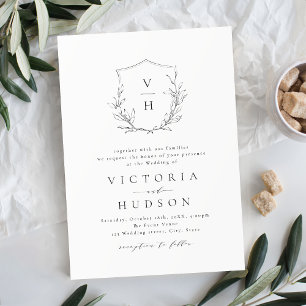 Simple elegance botanical crest monogram wedding Invitation