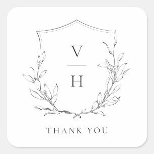 Simple elegance botanical crest monogram wedding square sticker