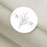 Simple elegance botanical leaves wedding classic round sticker<br><div class="desc">Rustic hand illustrated botanical leaves wreath in black and white,  simple and elegant,  great wedding favour stickers for summer boho rustic wedding,  spring botanical garden wedding. 
See all the matching pieces in collection</div>