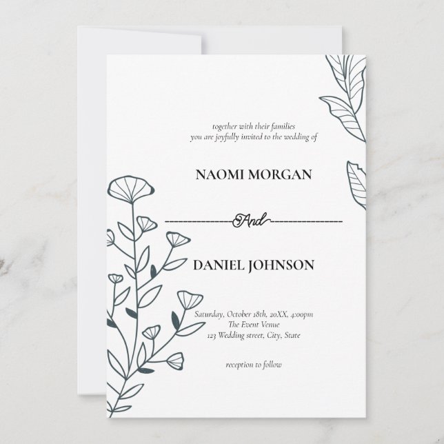 Simple elegance botanical monogram  invitation (Front)
