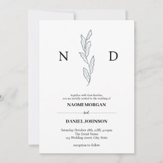 Simple elegance botanical monogram modern invitation