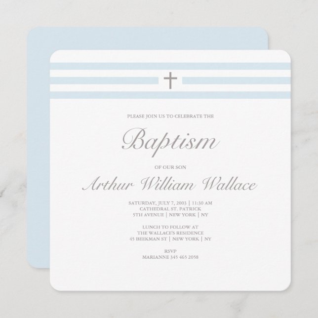 Simple elegance boys baptism invitation (Front/Back)