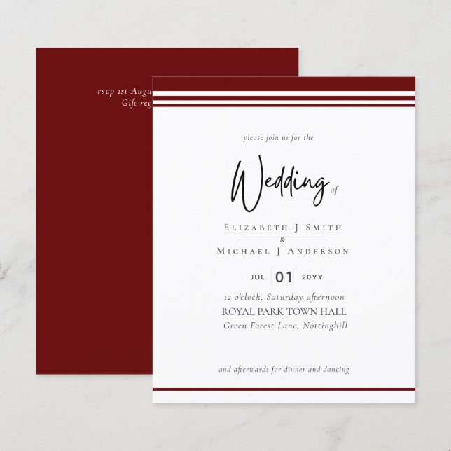 Simple Elegance Burgundy Red Modern Budget Wedding (Front/Back)