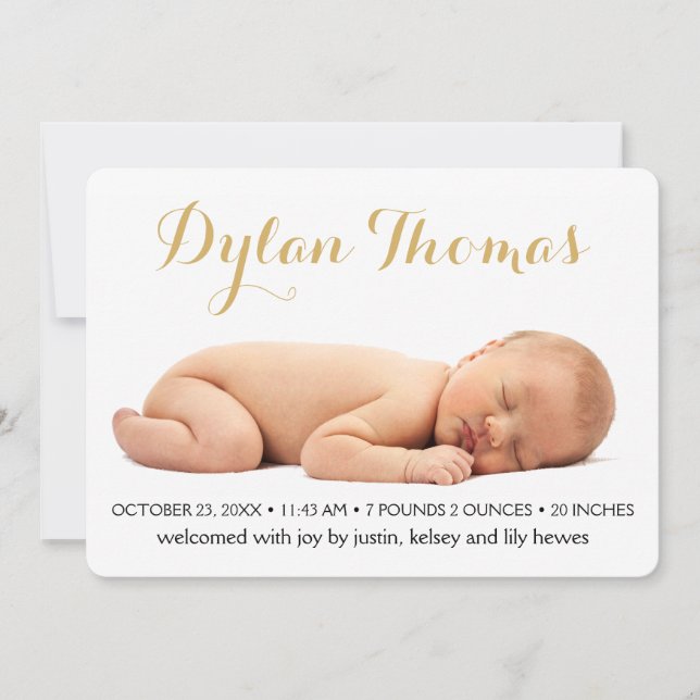 Simple Elegance Custom Photo Birth Announcement (Front)
