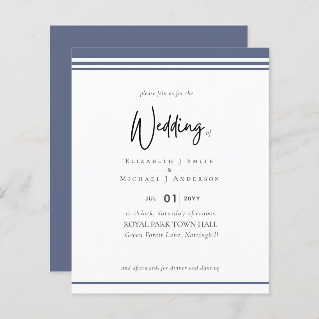 Simple Elegance Dusty Blue Modern Budget Wedding (Front/Back)