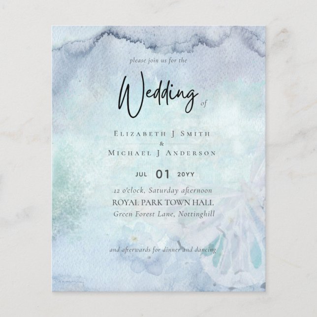 Simple Elegance Dusty Blue Modern Budget Wedding F Flyer (Front)