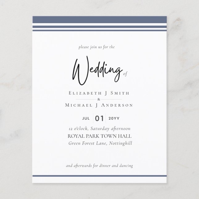 Simple Elegance Dusty Blue Modern Budget Wedding Flyer (Front)