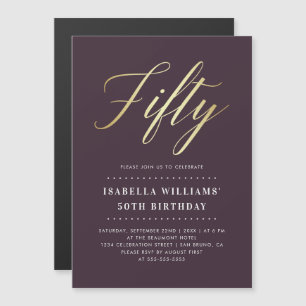 Simple Elegance   Faux Gold Fiftieth Birthday Magnetic Invitation