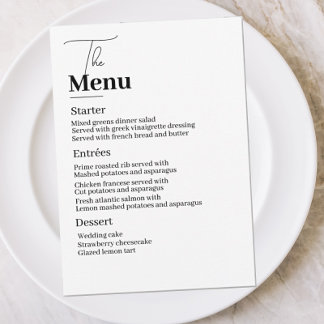 Simple Elegance for Your Wedding Menu Invitation