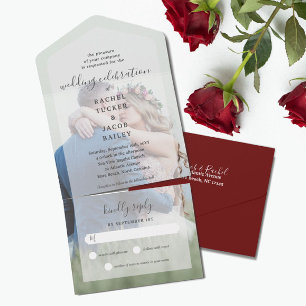Simple Elegance Full-Photo Burgundy Red Wedding All In One Invitation