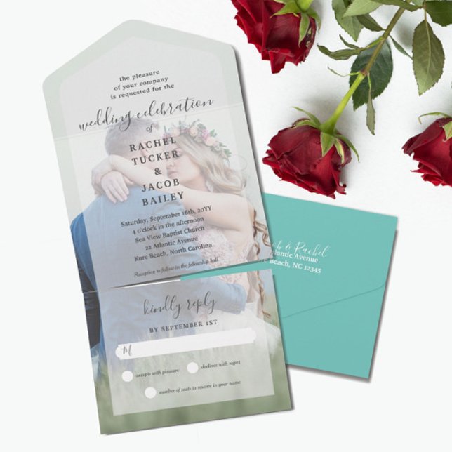 Simple Elegance Full-Photo Light Teal Wedding All In One Invitation (Creator Uploaded)