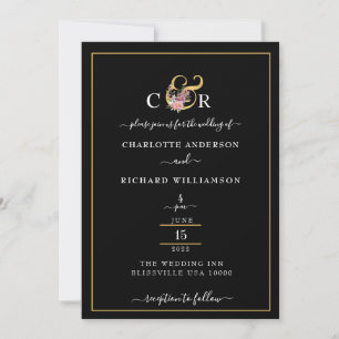 Simple Elegance, Gold Ampersand on Black Invitation