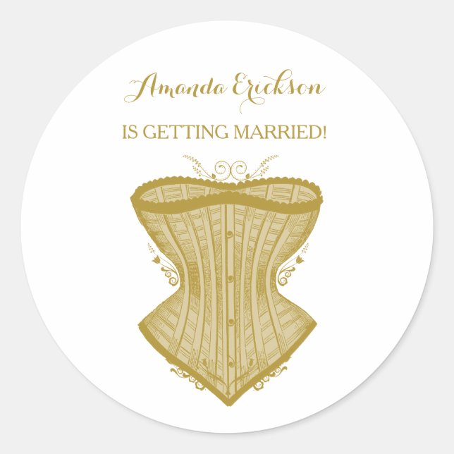 Simple Elegance Gold Corset Lingerie Bridal Shower Classic Round Sticker (Front)