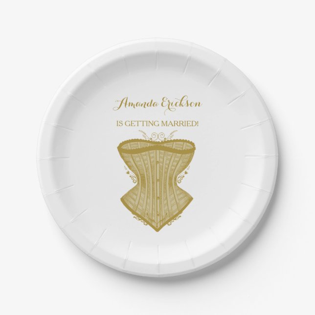 Simple Elegance Gold Corset Lingerie Bridal Shower Paper Plate (Front)
