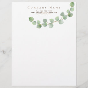 Simple Elegance Green Eucalyptus Company Details Custom Letterhead
