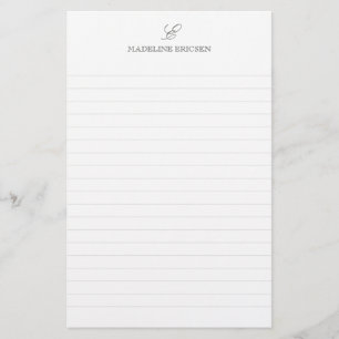 Simple Elegance Grey White Monogram Lined Stationery
