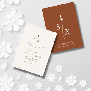 Simple Elegance Leaf Monogram Chic Cream Wedding Save The Date