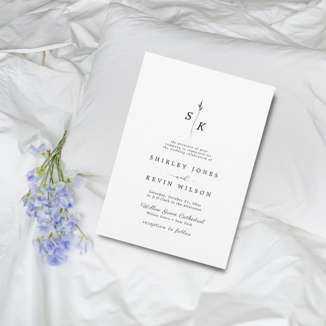 Simple Elegance Leaf Monogram Chic Wedding Invitation (Creator Uploaded)