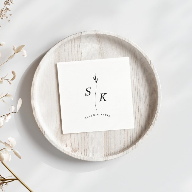 Simple Elegance Leaf Monogram Chic Wedding Napkin (Creator Uploaded)