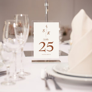 Simple Elegance Leaf Monogram Chic Wedding Table Number