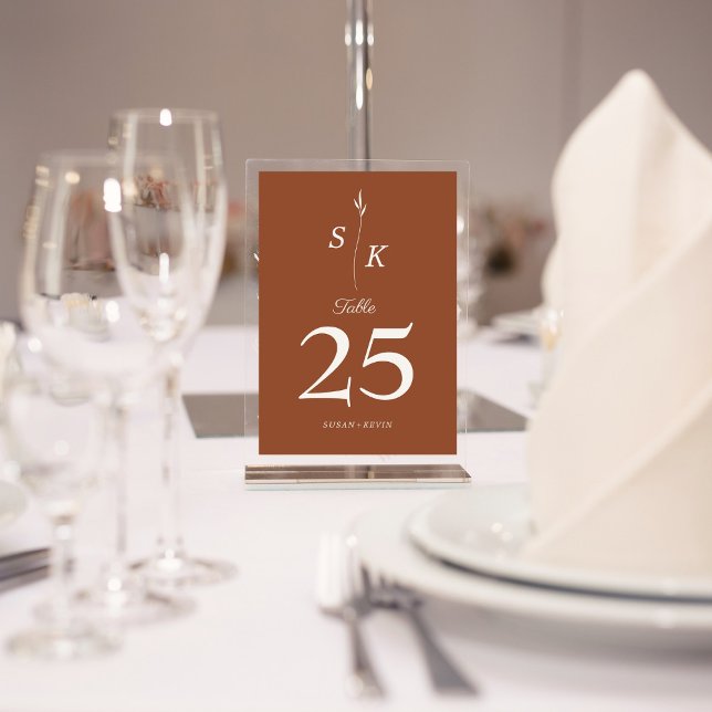 Simple Elegance Leaf Monogram Chic Wedding Table Number (Creator Uploaded)