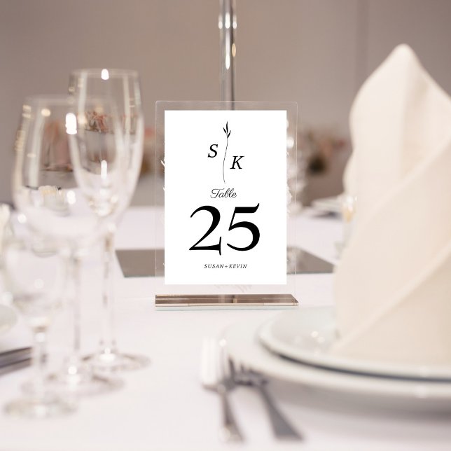 Simple Elegance Leaf Monogram Chic Wedding Table Number (Creator Uploaded)