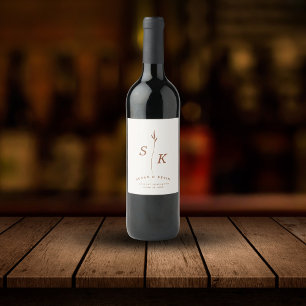 Simple Elegance Leaf Monogram Chic Wedding Wine Label