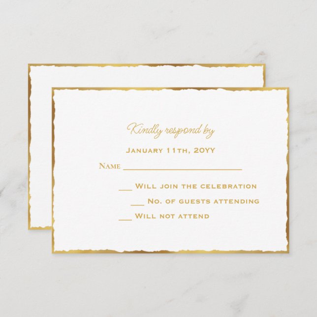 Simple Elegance Luxe Gold Edge Wedding RSVP Card (Front/Back)