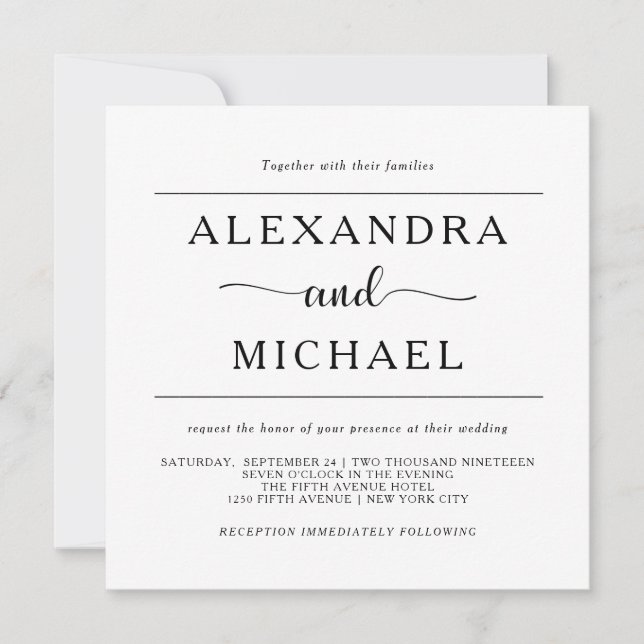 Simple Elegance | Minimal Black and White Wedding Invitation (Front)