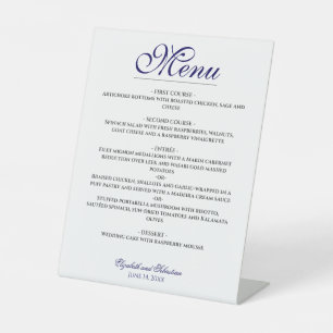 Simple Elegance Navy Blue & White Wedding  Menu Pedestal Sign