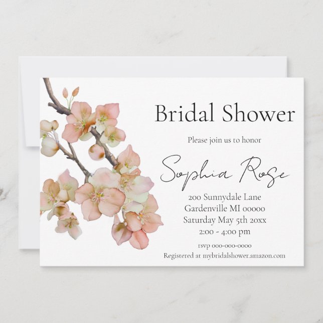 Simple elegance orange floral green bridal shower  invitation (Front)