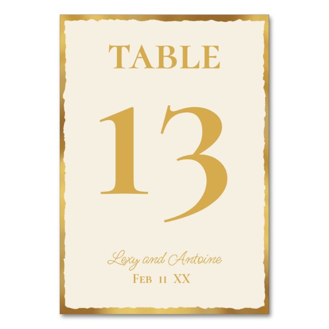 Simple Elegance Personalised Ecru Gold Edge Table Number (Front)