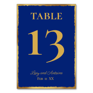 Simple Elegance Personalised Royal Blue Gold Edge Table Number