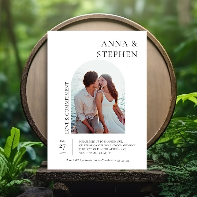 Simple Elegance Photo Commitment Ceremony Invitation (Simple elegance commitment ceremony or vow exchange party invitation front view.)