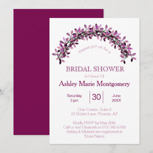 Simple Elegance Purple Leafy Arch Bridal Shower Invitation
