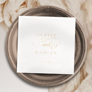 Simple Elegance Romantic Script Classic Wedding  Foil Napkins