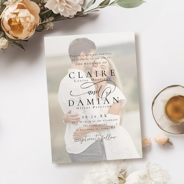 Simple Elegance Romantic Script photo wedding Invitation (Simple Elegance Romantic Script photo wedding Invitation)