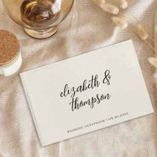 Simple Elegance Script Cream Wedding Guest Book