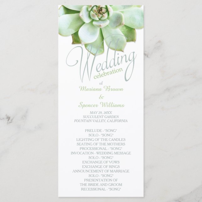 Simple Elegance Succulent Wedding Program Programme (Front)