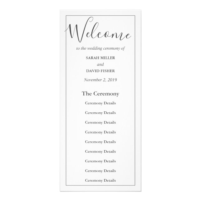 Simple Elegance Wedding Ceremony Program Rack Card (Front)