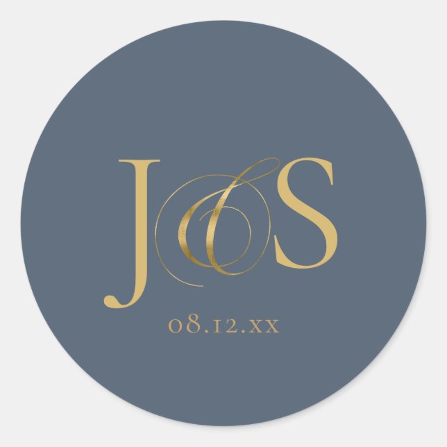 Simple Elegance Wedding Initials Blue ID1022 Classic Round Sticker (Front)