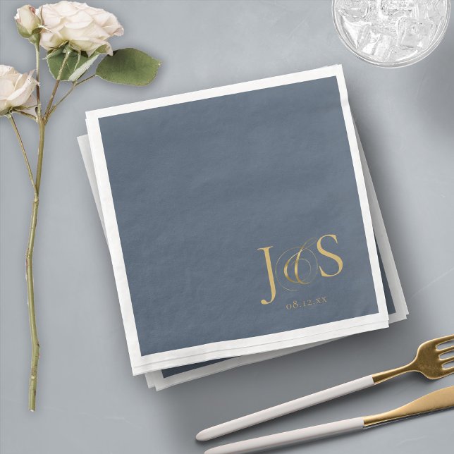 Simple Elegance Wedding Initials Blue ID1022 Napkin (Creator Uploaded)