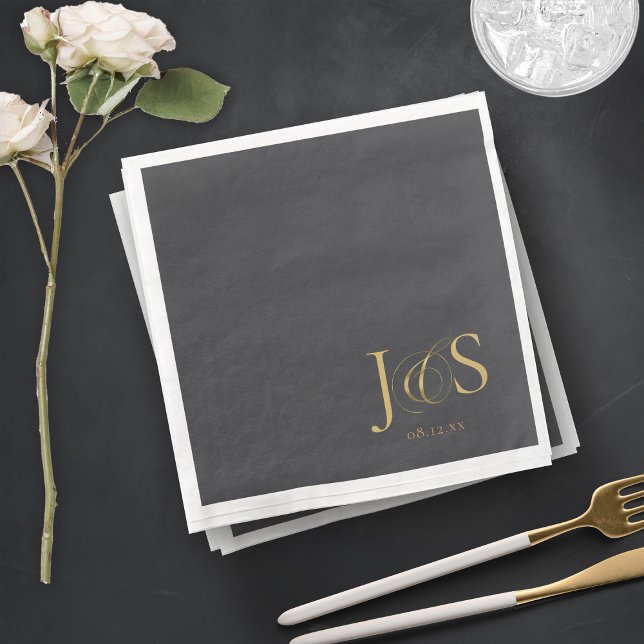 Simple Elegance Wedding Initials Charcoal ID1022 Napkin (Creator Uploaded)